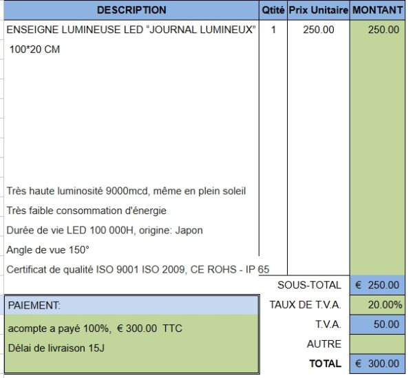 ENSEIGNE LUMINEUSE LED “JOURNAL LUMINEUX” 100*20 CM