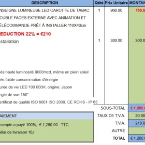 CRM 6361 - ENSEIGNE LUMINEUSE LED CAROTTE DE TABAC  110X40cm - 100%