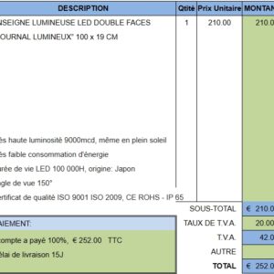 6424 - ENSEIGNE LUMINEUSE LED DOUBLE FACES  “JOURNAL LUMINEUX” 100 x 19 CM