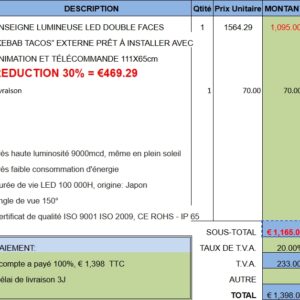 6932 - Lien de paiement - ENSEIGNE LUMINEUSE LED DOUBLE FACES KEBAB